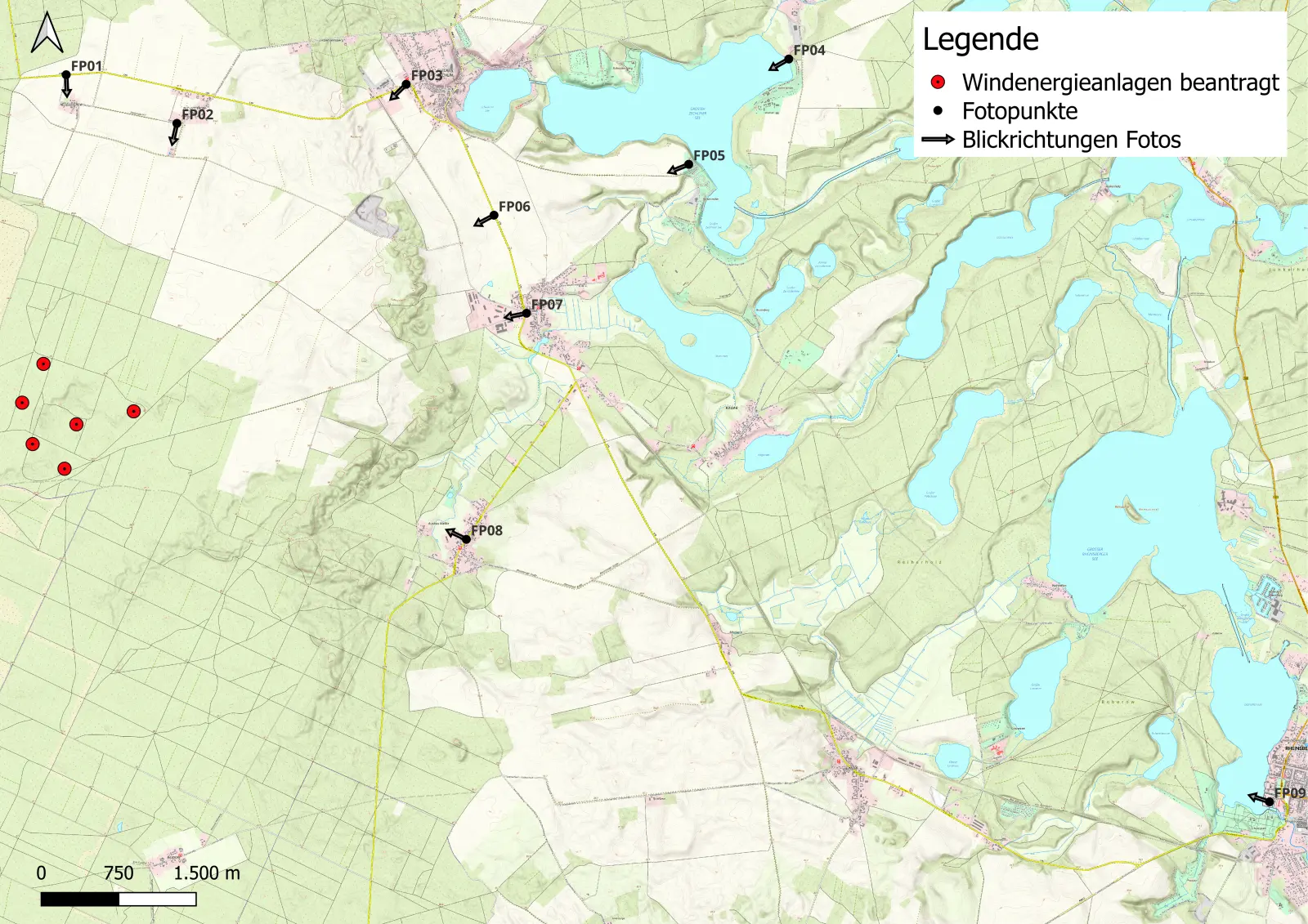 Fotopunkte für den Windpark Dorf Zechlin mit sechs Windenergieanlagen