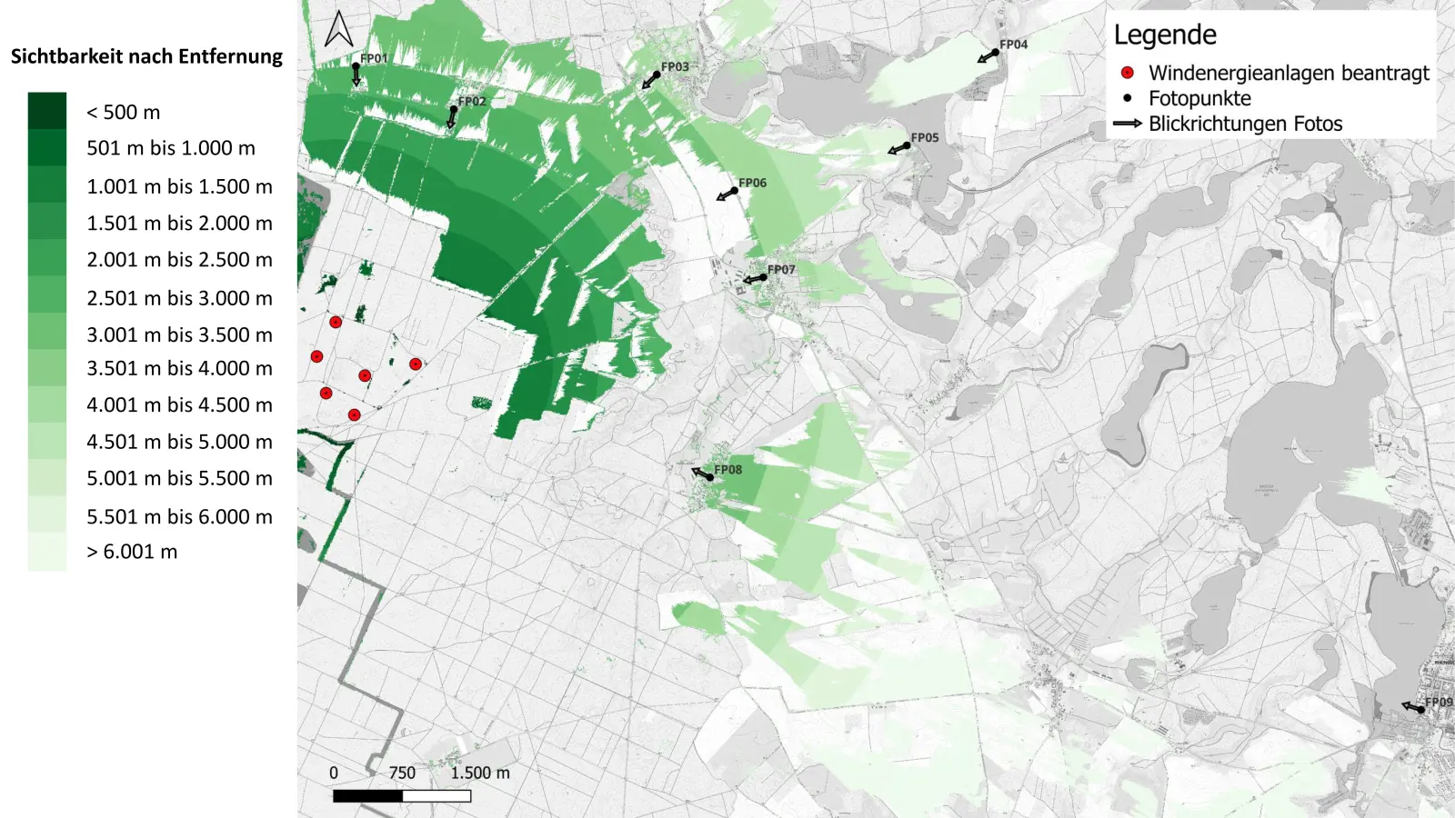 Sichtbarkeitsanalyse des Windparks Dorf Zechlin mit sechs Windenergieanlagen